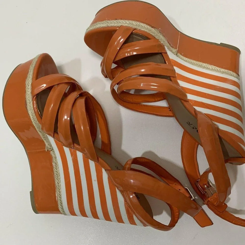 Bumper Orange White Striped Wedge Sandals‎